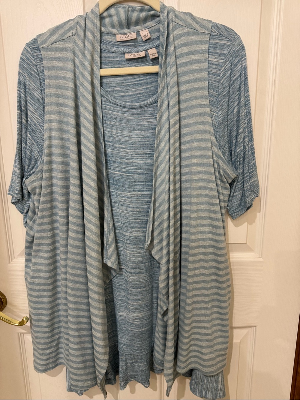 LOGO Light Blue Striped Top and Duster Set